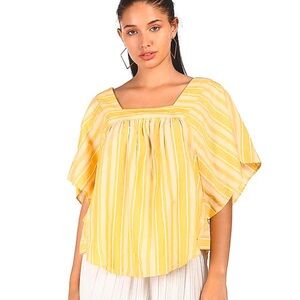 NWOT Tommy Hilfiger Mustard Yellow Striped Flutter Sleeve Top‎ - XXS